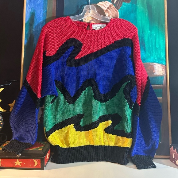 Nannell Other - Vintage 80s 90s Vibrant Multicolor Knit Crewneck Sweater by Nannell Medium